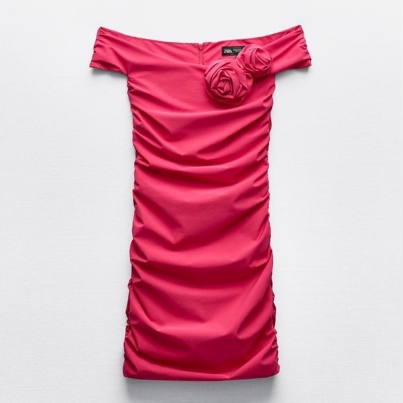 New ZARA Textured Flower Draped Dress - Picture 5 of 8